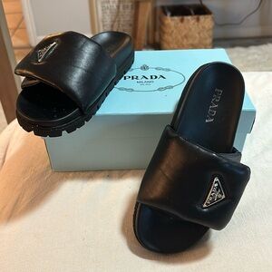 Prada Slides , soft leather, black ,
